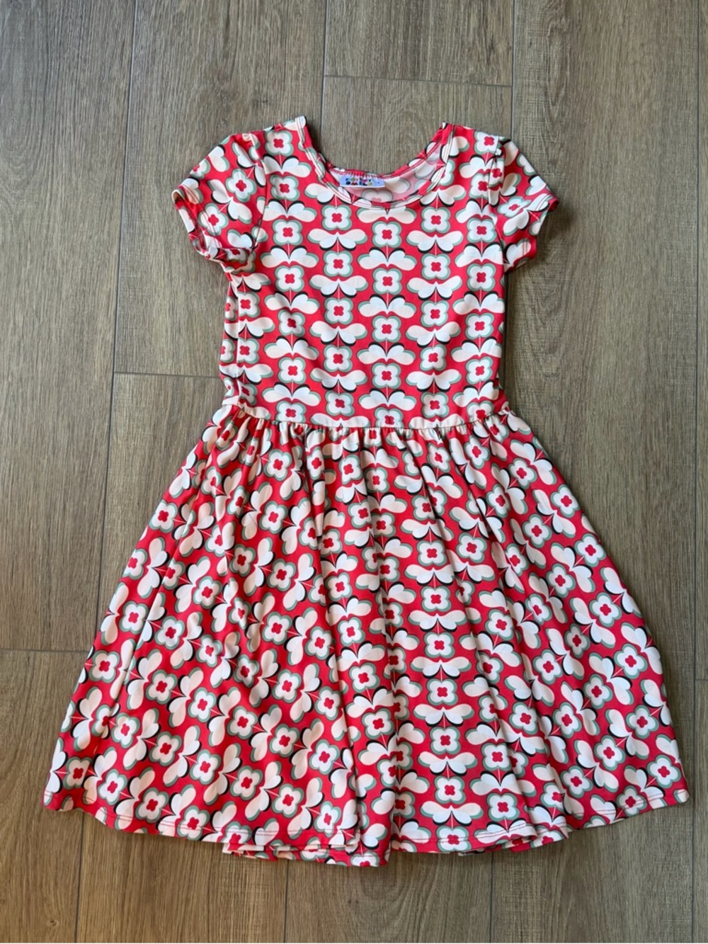 EUC Red and White Floral Fit-and-Flare Dress (Sz 7)